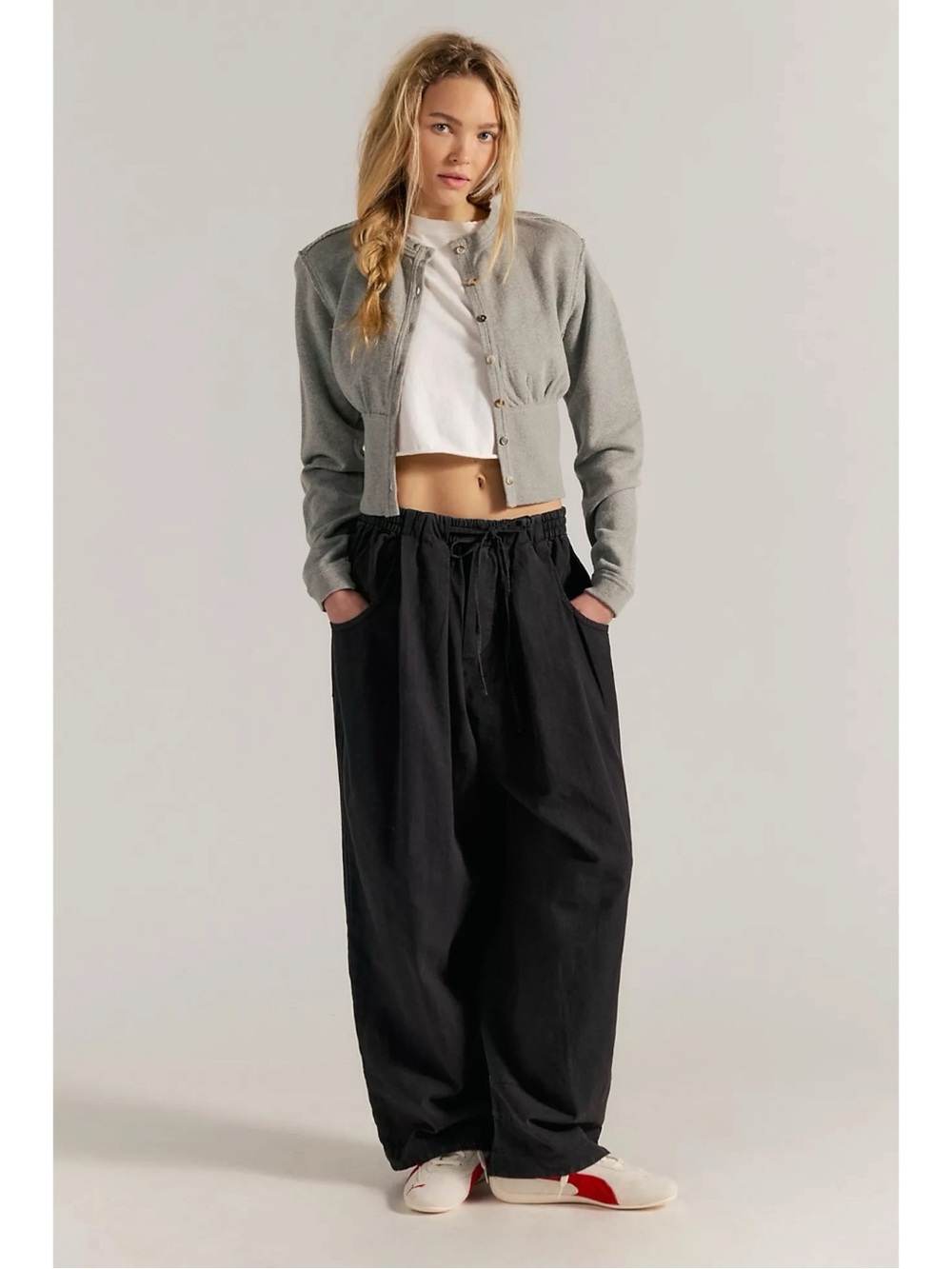 Free People Bohemian Wide Leg Chambers Laidback Pull-On Pants in Black XL NWT